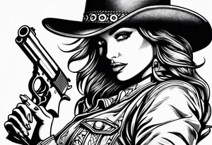Cowgirl with revolver tattoo idea