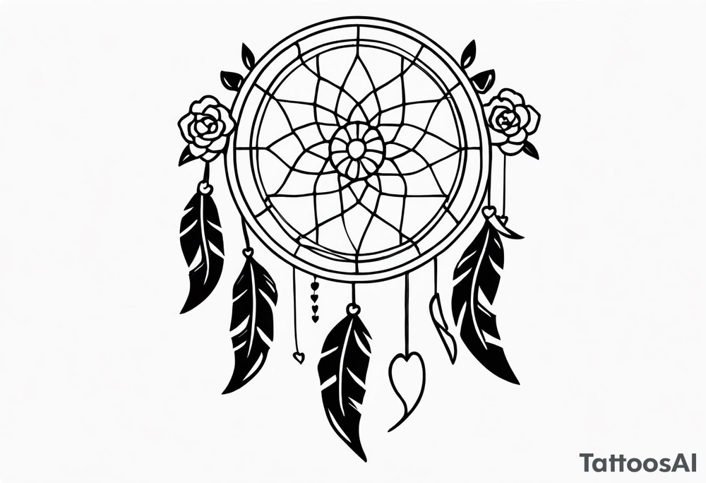 Dream catcher with hearts and flowers tattoo idea