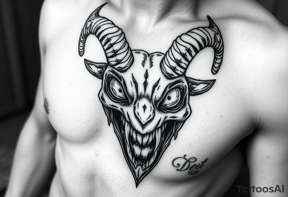 Scary teeth alien eyes 
Goat horns tattoo idea