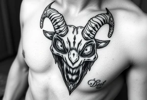 Scary teeth alien eyes 
Goat horns tattoo idea