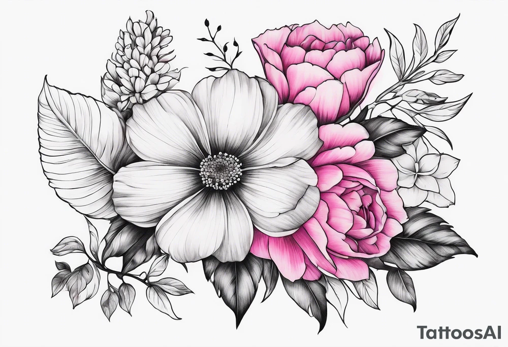 Flowers pink sleeve tattoo idea