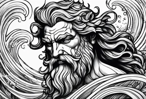 poseidon with waves close up tattoo idea