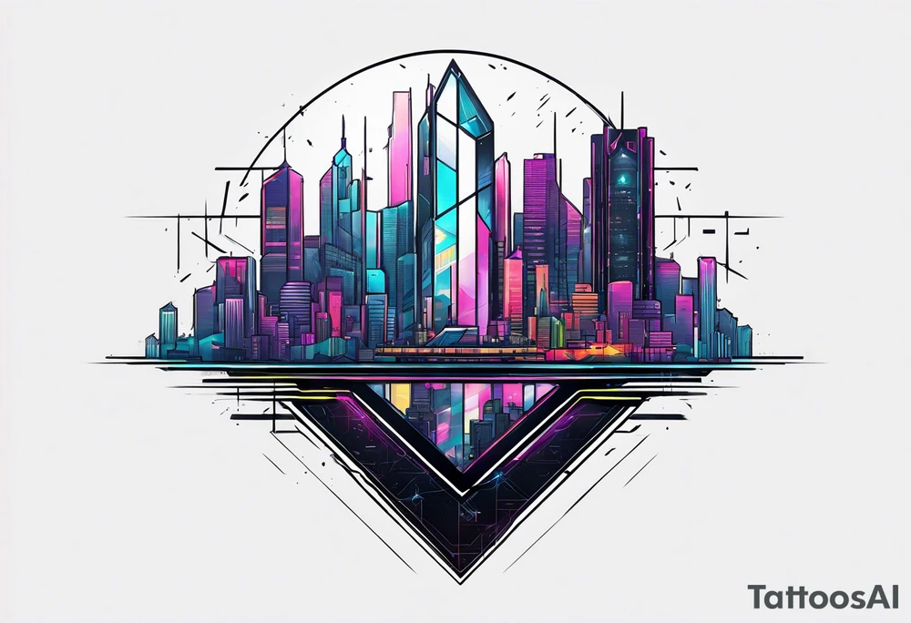 cyberpunk 2077, forearm tattoo, geometric, subtle, men, city skyline, 4k tattoo idea