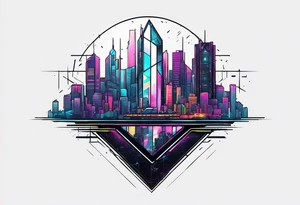 cyberpunk 2077, forearm tattoo, geometric, subtle, men, city skyline, 4k tattoo idea