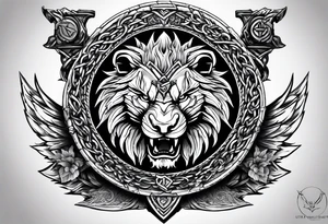 Valhalla sword shield dragon axe Valknut barbed wire chains lion tattoo idea