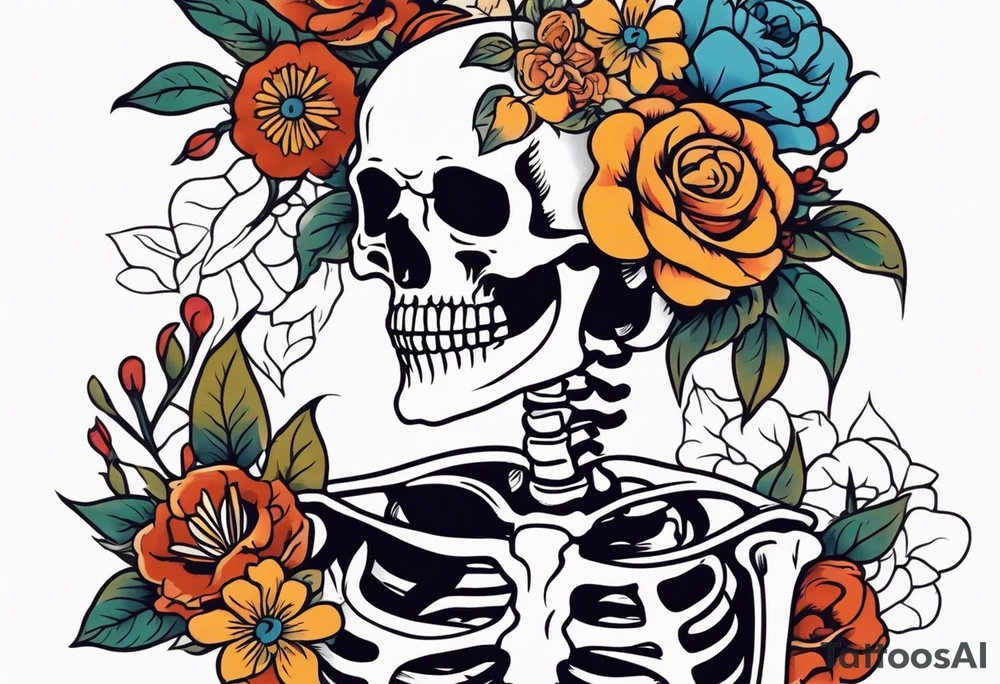 human skeleton

old school vintage simple traditional design surrounded by vintage flowers


bold color simple tattoo idea