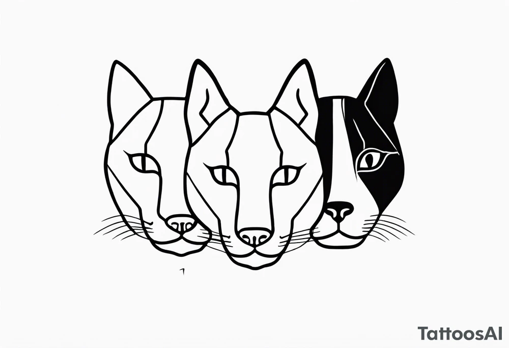 One line style black tattoo with cat and dog faces tattoo idea