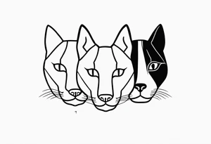 One line style black tattoo with cat and dog faces tattoo idea