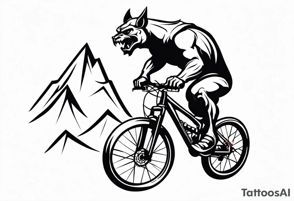 gargoyle riding a full suspension mountain bike with a shadow no background tattoo idea