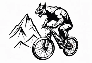 gargoyle riding a full suspension mountain bike with a shadow no background tattoo idea