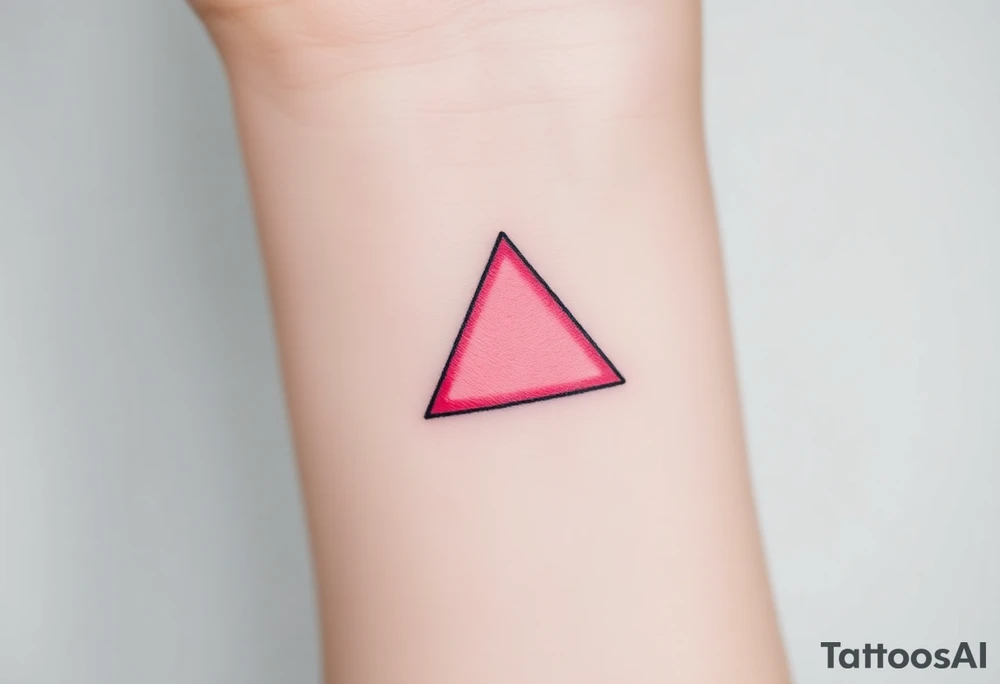 A pink triangle (upsidedown), with very small black lining and upside down. Just the colour pink. No shapes. Just the colour pink in a gradient filling the triangle and a small black outline tattoo idea