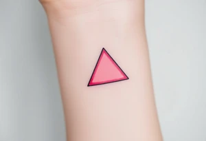 A pink triangle (upsidedown), with very small black lining and upside down. Just the colour pink. No shapes. Just the colour pink in a gradient filling the triangle and a small black outline tattoo idea