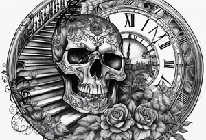 Skull, clock, stairs tattoo idea
