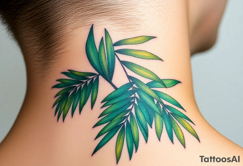realistic large woven palm leaves tattoo idea