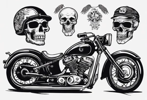Motorcycle and an old vintage classic car with skeleton tattoo idea