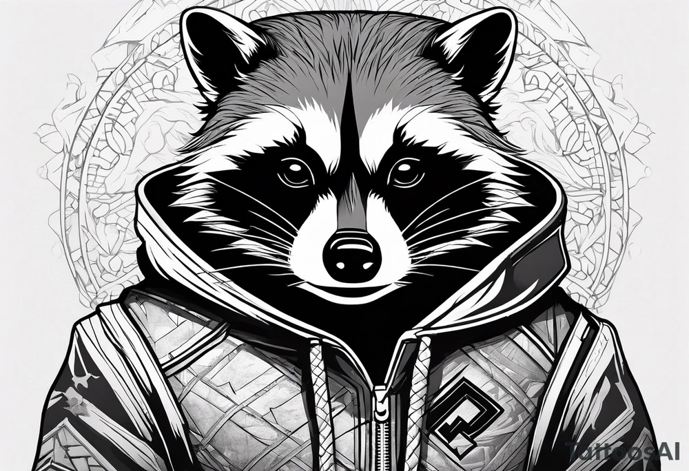 raccoon wearing a Superman hoodie tattoo idea