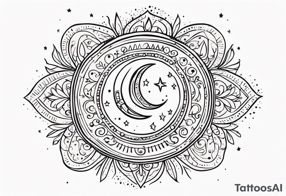 mexican sun stars and moon. Mirrored with swirls and dots and stars tattoo idea