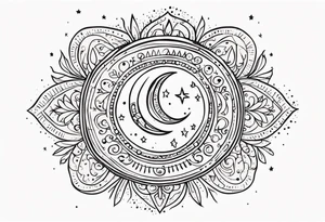mexican sun stars and moon. Mirrored with swirls and dots and stars tattoo idea
