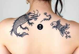 Dragon, coi fish, cherry blossom tree, ying yang tattoo idea