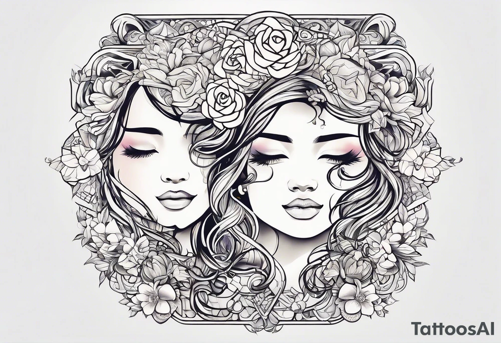 symbolic, son and daughter, rectangle, reverse tattoo tattoo idea