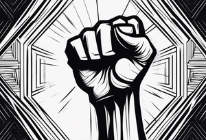 A clenched fist on the back using negative space techniques tattoo idea