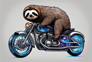 sloth on motorcycle in space galaxy tattoo idea