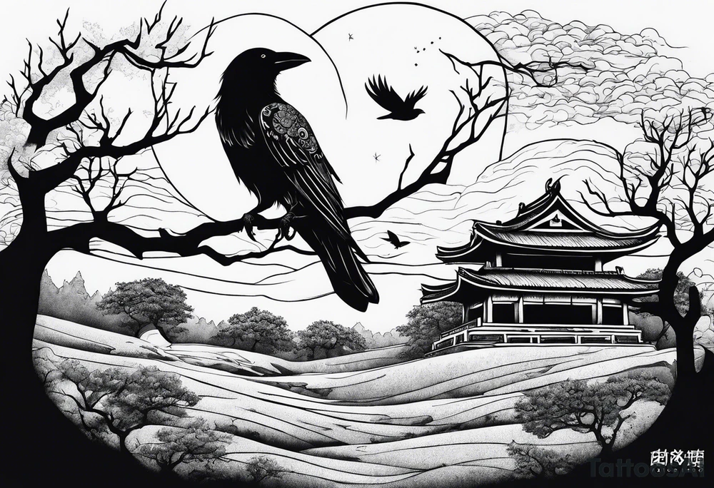 Crow cemetery moon tattoo idea