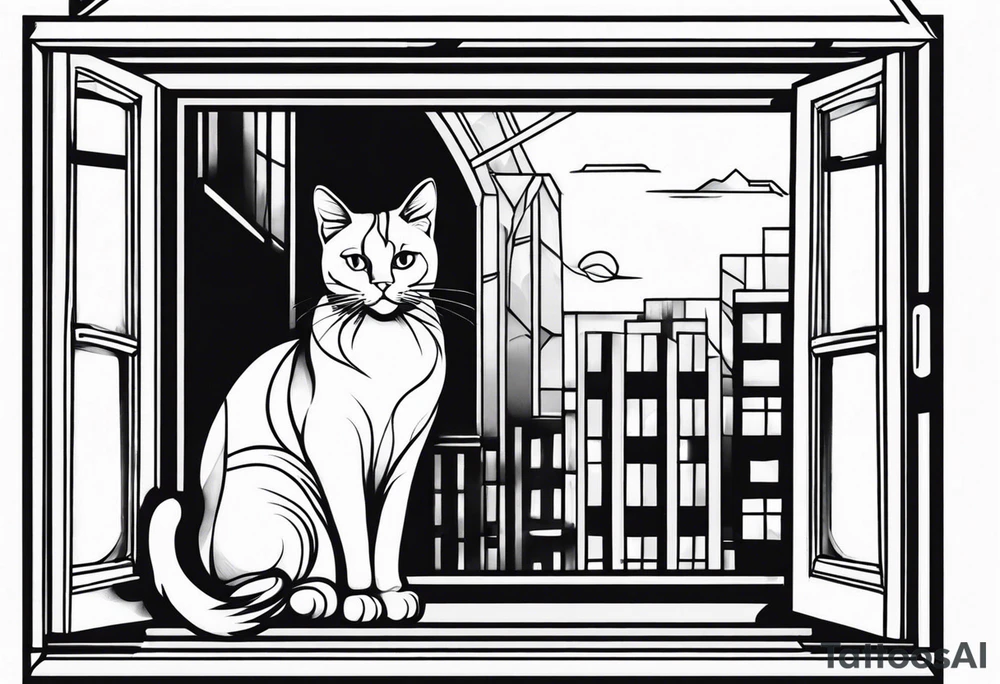 cat looking outside window tattoo idea