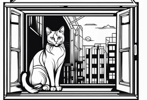 cat looking outside window tattoo idea