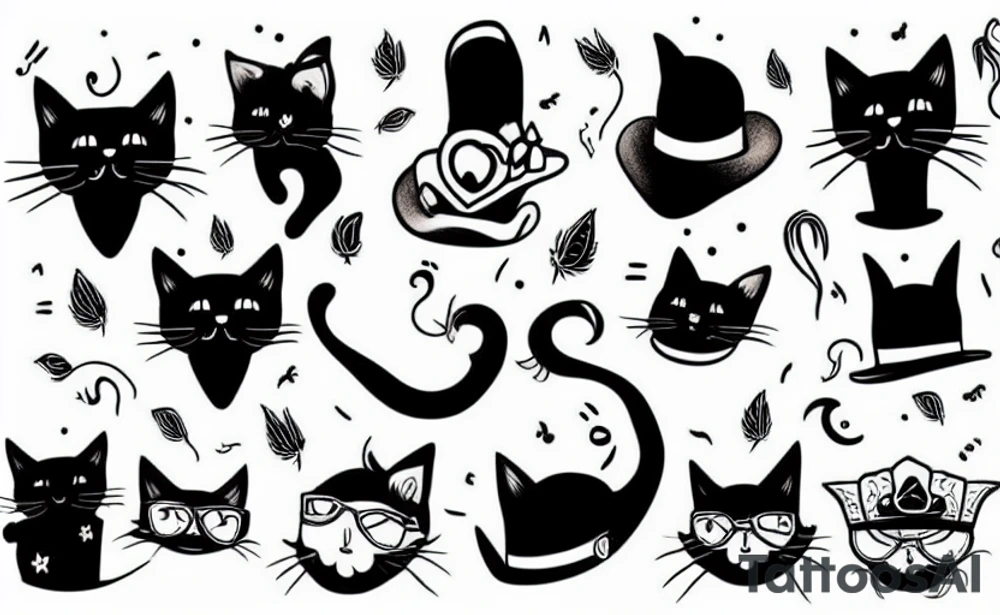 Black cat wearing a funny hat tattoo idea
