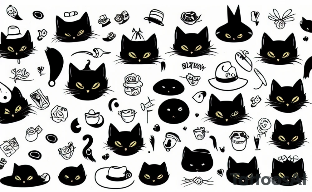 Black cat wearing a funny hat tattoo idea