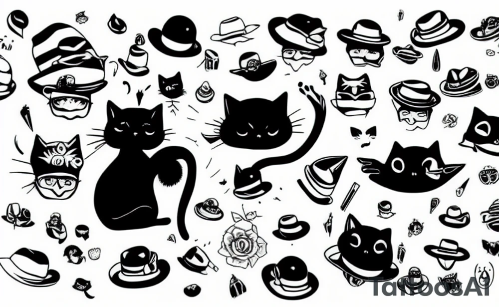 Black cat wearing a funny hat tattoo idea