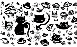Black cat wearing a funny hat tattoo idea