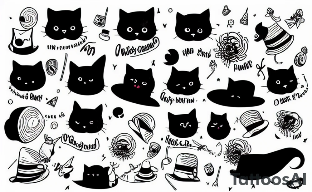 Black cat wearing a funny hat tattoo idea