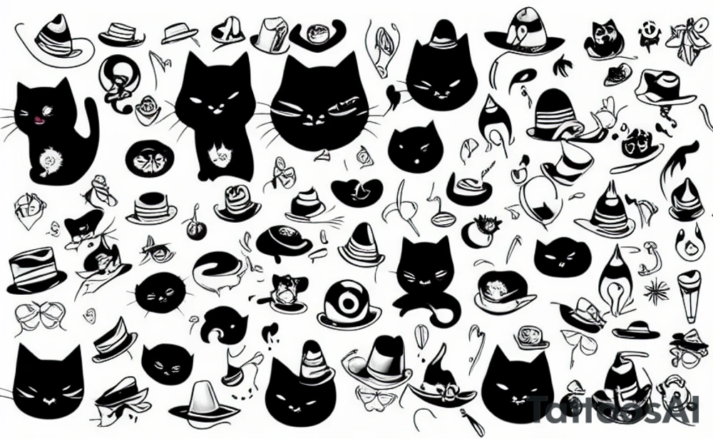 Black cat wearing a funny hat tattoo idea
