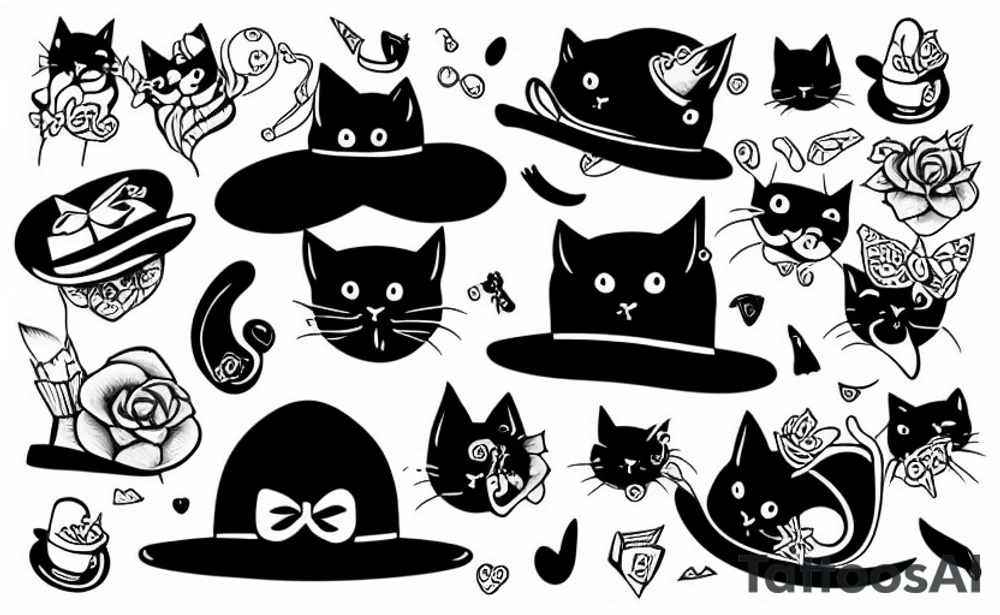 Black cat wearing a funny hat tattoo idea