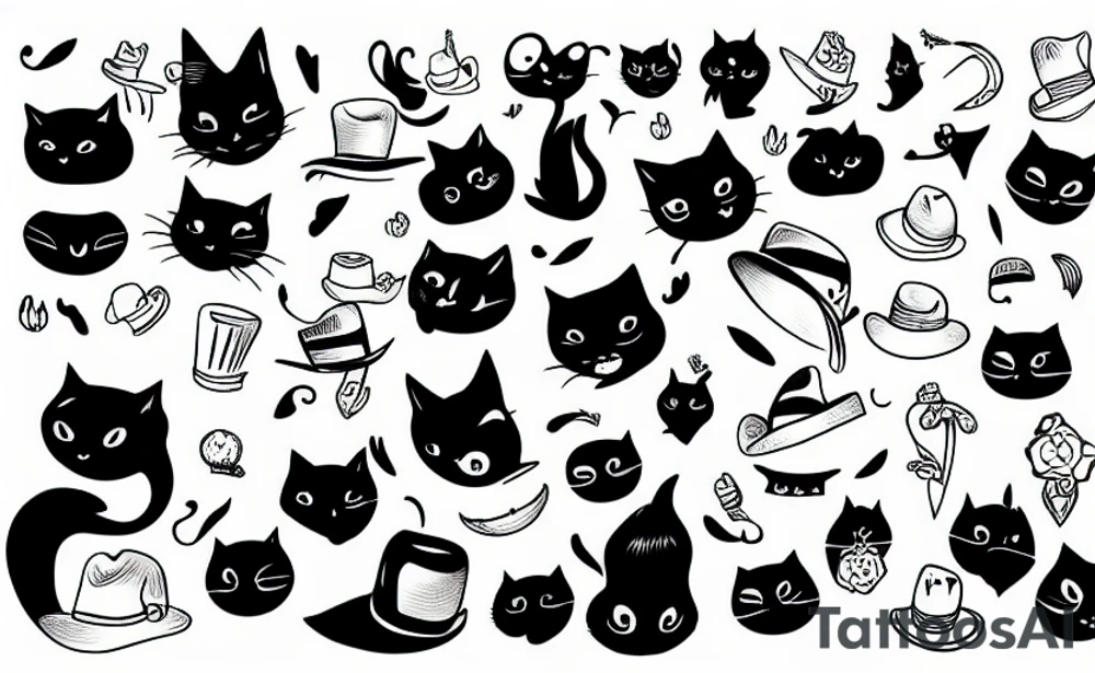 Black cat wearing a funny hat tattoo idea