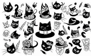 Black cat wearing a funny hat tattoo idea