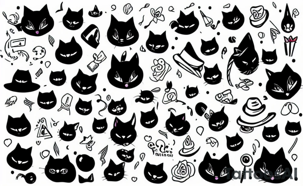 Black cat wearing a funny hat tattoo idea