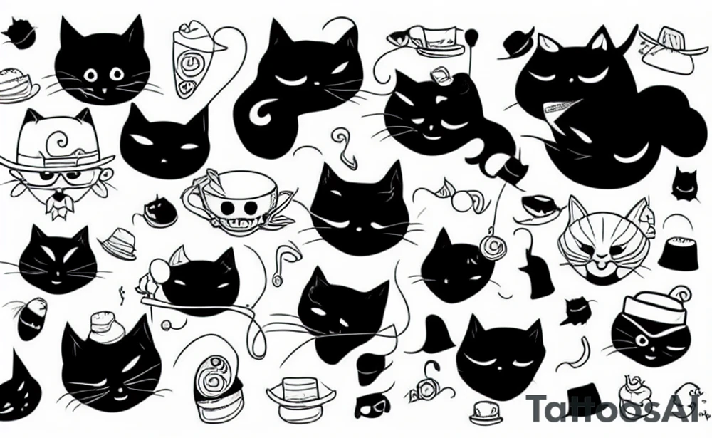 Black cat wearing a funny hat tattoo idea