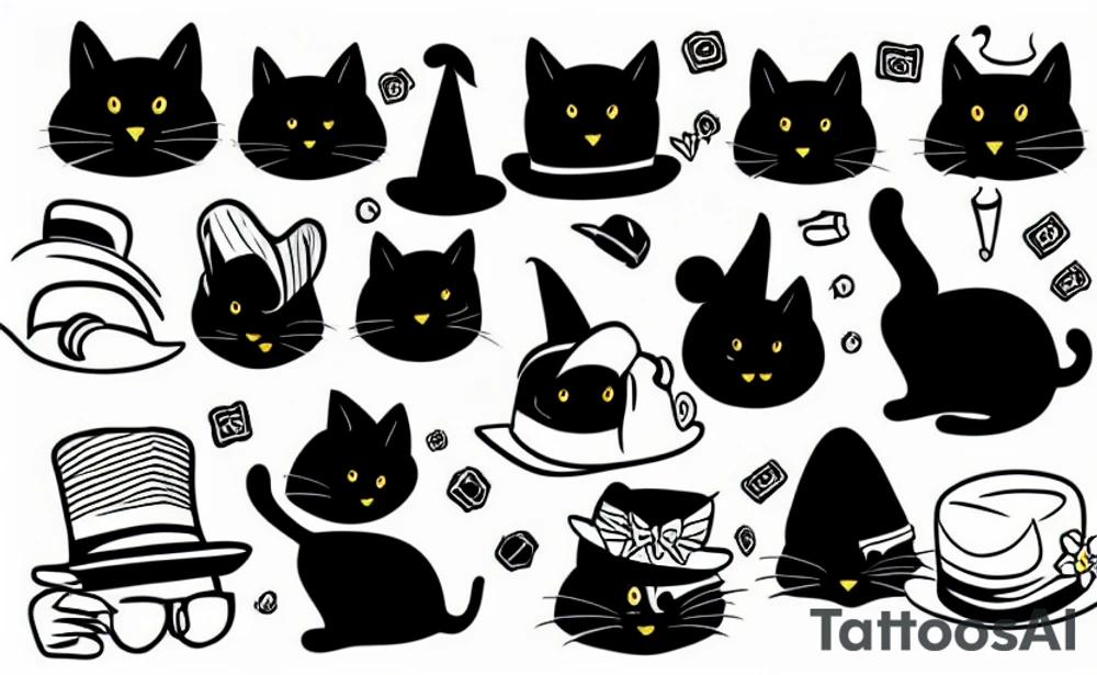 Black cat wearing a funny hat tattoo idea