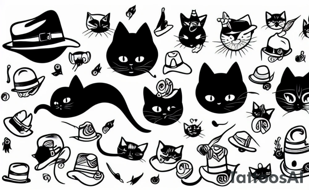 Black cat wearing a funny hat tattoo idea