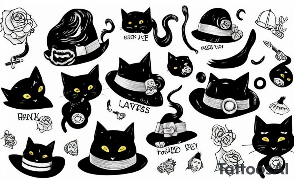 Black cat wearing a funny hat tattoo idea