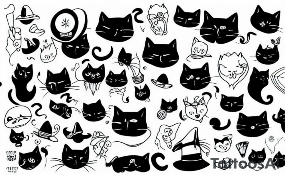 Black cat wearing a funny hat tattoo idea