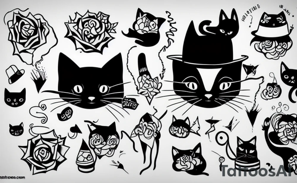 Black cat wearing a funny hat tattoo idea