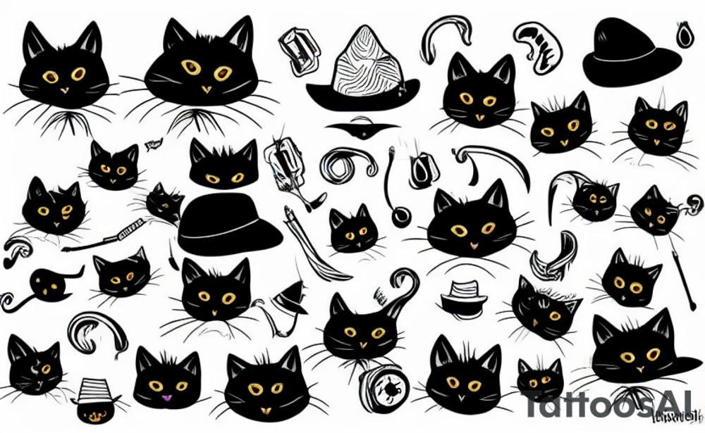 Black cat wearing a funny hat tattoo idea