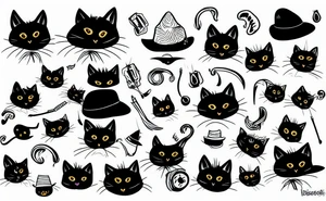 Black cat wearing a funny hat tattoo idea