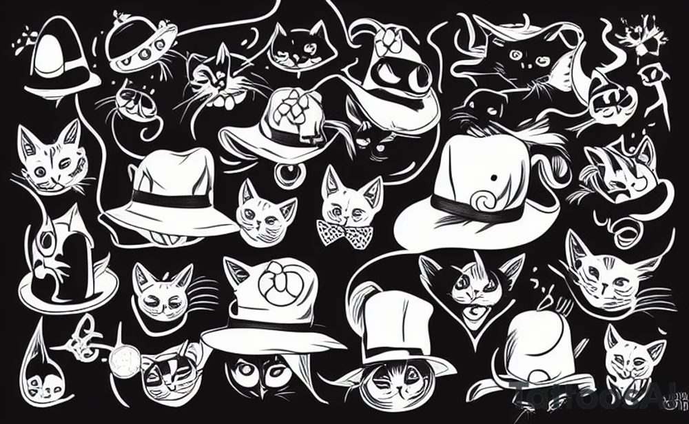 Black cat wearing a funny hat tattoo idea