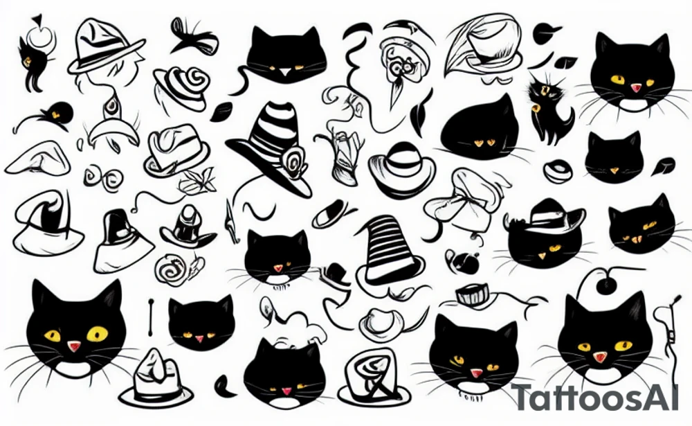 Black cat wearing a funny hat tattoo idea