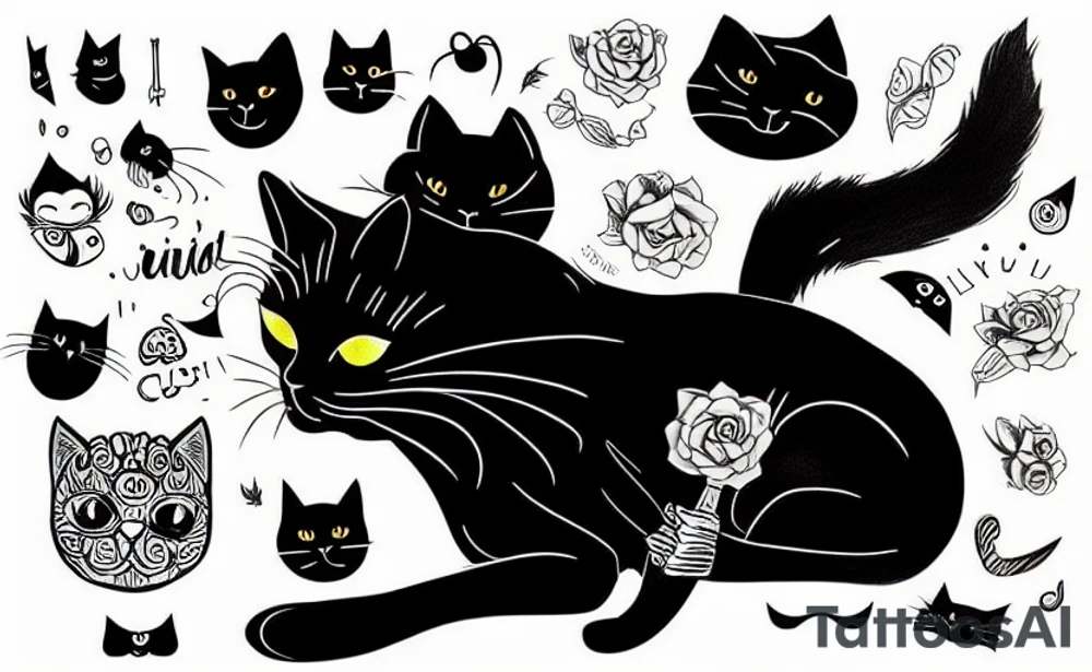 Black cat wearing a funny hat tattoo idea